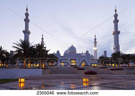 Sheikh Zayed Grand Mosque at dusk; Abu Dhabi, United Arab Emirates View Large Photo Image Stock Photograph - Sheikh Zayed Grand Mosque at dusk; Abu Dhabi, United Arab Emirates. Fotosearch