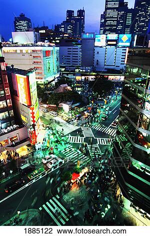 Shinjuku Station And Busy Street Scene At Dusk, High Angle View View Large Photo Image Stock Image - Shinjuku Station And Busy Street Scene At Dusk, High Angle View. Fotosearch