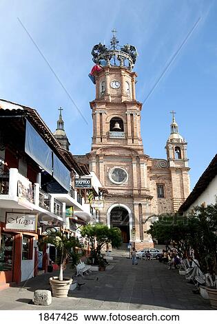 Stock Photography - Shops And Church; Puerto Vallarta, Mexico. Fotosearch
