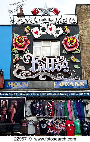 Stock Photo - Shops In Camden High Street As Part Of The Famous Camden Market, North London, London, Uk. Fotosearch