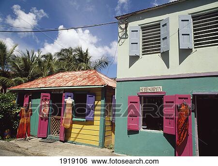 Stock Photograph - Shops, Road Town. Fotosearch