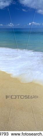 Shore Break Water Action Upon Sand, Turquoise Water, Blue Sky, Clouds, Panoramic C1747 View Large Photo Image Stock Image - Shore Break Water Action Upon Sand, Turquoise Water, Blue Sky, Clouds, Panoramic C1747. Fotosearch