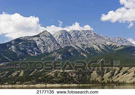 Stock Photography - Shoreline Of A Lake And The Mountains; Alberta Canada. Fotosearch