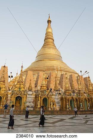 Stock Image - Shwe Dagon Pagoda; Yangon, Myanmar. Fotosearch