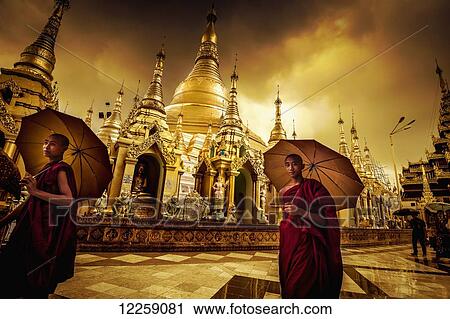 Stock Image - Shwedagon Temple; Yangoon, Myanmar. Fotosearch
