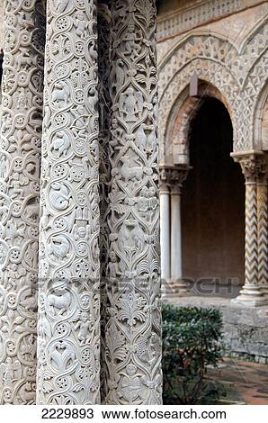 Sicily, Italy: Mosaic Decoration On Pillars Of Benedictine Cloister At Monreale, Near Palermo. View Large Photo Image Stock Image - Sicily, Italy: Mosaic Decoration On Pillars Of Benedictine Cloister At Monreale, Near Palermo.. Fotosearch