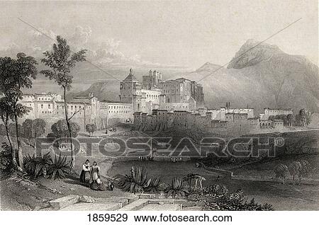Stock Photo - Sicily, Italy. The Palazzo Reale, Palermo. 1840 Engraving, Drawn By W. L. Leitch, Engraved By W. Floyd.. Fotosearch