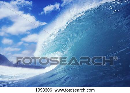 Side View Of Blue, Curling Wave, Background Blurred By Mist View Large Photo Image Stock Photograph - Side View Of Blue, Curling Wave, Background Blurred By Mist. Fotosearch