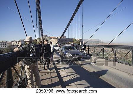 Stock Photograph - Sidi M'Cid suspension bridge across Oued Rhumel gorge; Constantine, Algeria. Fotosearch