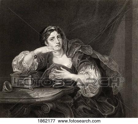 Stock Photo - Sigismonda With The Heart Of Her Husband Engraved By T W Shaw After Hogarth From The Works Of Hogarth Published London 1833. Fotosearch
