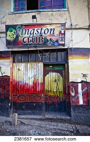 Stock Photo - Sign and entrance to a club; Ethiopia. Fotosearch