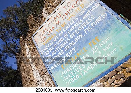 Sign at entrance to Kuskuam church; Gondar, Ethiopia View Large Photo Image Stock Photography - Sign at entrance to Kuskuam church; Gondar, Ethiopia. Fotosearch