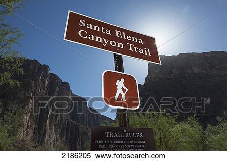 Stock Photography - Sign At Santa Elena Canyon Trail, Big Bend National Park, Texas, Usa. Fotosearch