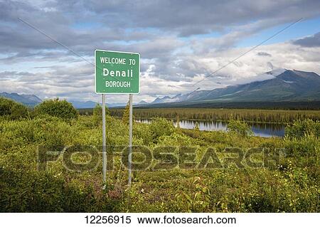 Stock Photography - Sign entering Denali Borough, Alaska. Fotosearch