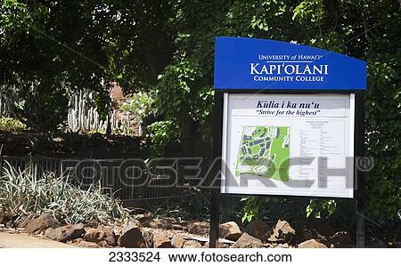 Picture - Sign for Kapiolani Community College, University of Hawaii; Honolulu, Oahu, Hawaii, United States of America. Fotosearch