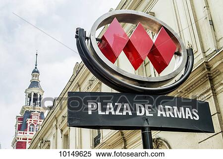 Stock Photography - Sign for Plaza de Armas; Santiago, Santiago Metropolitan Region, Chile. Fotosearch