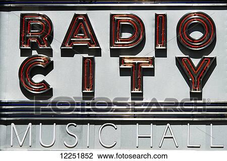 Stock Image - Sign for Radio City Music Hall; New York City, New York, United States of America. Fotosearch