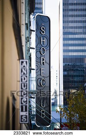 Stock Image - Sign For Shore Club Hotel; Vancouver, British Columbia, Canada. Fotosearch
