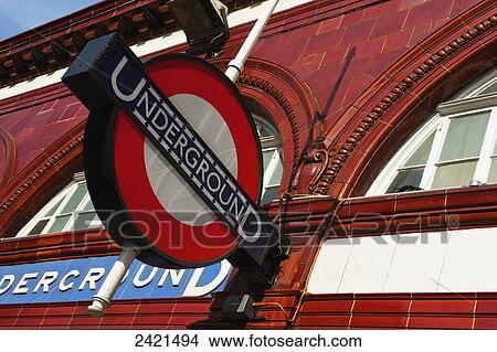 Picture - Sign for Underground, a rapid transit system; London, England. Fotosearch