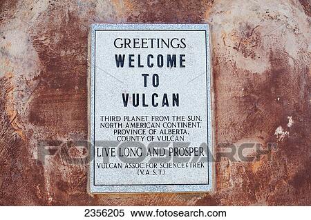 Sign On A Pedestal That Holds Vulcan's Starship Fx6-1995-A, Replica Of The Starship Enterprise From Gene Roddenberry's Star Trek; Vulcan, Alberta, Canada View Large Photo Image Stock Photography - Sign On A Pedestal That Holds Vulcan's Starship Fx6-1995-A, Replica Of The Starship Enterprise From Gene Roddenberry's Star Trek; Vulcan, Alberta, Canada. Fotosearch