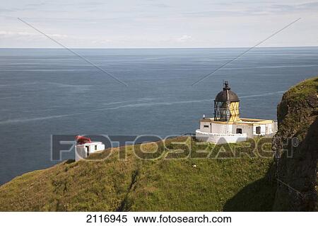 Stock Photography - Signal Station With Lighthouse And Foghorn At St Abb's Head; Scottish Borders Scotland. Fotosearch