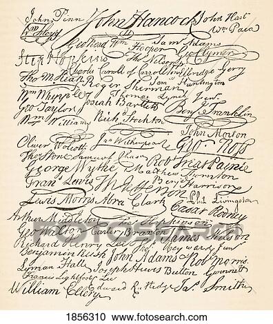 Stock Image - Signatures Attached To The Declaration Of American Independence. From The National And Domestic History Of England By William Aubrey Published London Circa 1890. Fotosearch