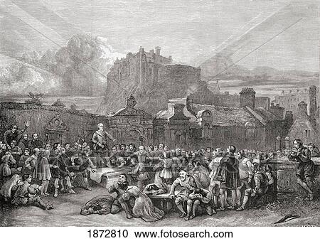 Stock Image - Signing The Covenant In Greyfriars Churchyard, Edinburgh, Scotland In 1638. From The Book Scottish Pictures Drawn With Pen And Pencil By Samuel G. Green Published 1886.. Fotosearch