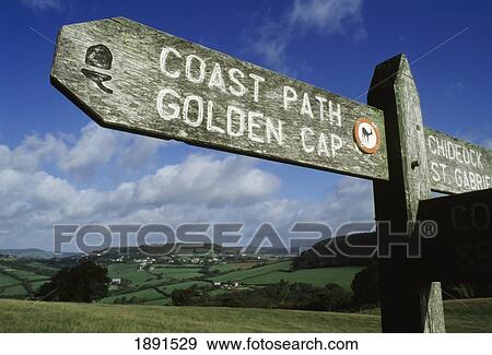 Stock Photo - Signpost To Golden Cap. Fotosearch