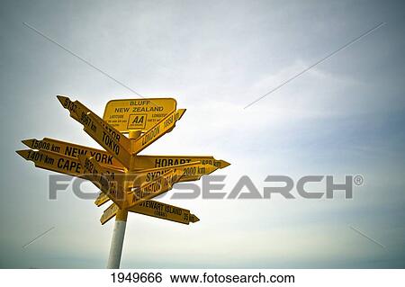 Signpost With Destinations And Distances; Bluff South Island New Zealand View Large Photo Image Stock Photograph - Signpost With Destinations And Distances; Bluff South Island New Zealand. Fotosearch