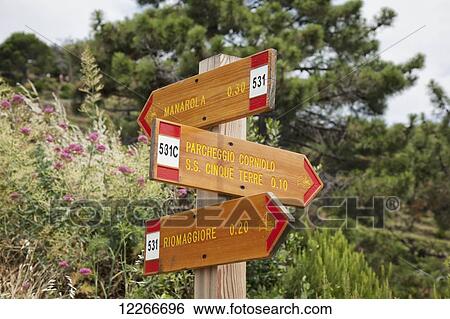 Signs on a trail; Manarola, Liguria, Italy View Large Photo Image Stock Photograph - Signs on a trail; Manarola, Liguria, Italy. Fotosearch