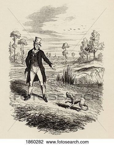 Stock Image - Sikes Attempting To Destroy His Dog. From The Book The Adventures Of Oliver Twist By Charles Dickens, With Illustrations By G. Cruikshank. Published By Chapman And Hall, London 1901.. Fotosearch