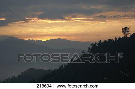 Silhouette of a mountainous landscape at dusk; Darjeeling, Bengal, India View Large Photo Image Stock Image - Silhouette of a mountainous landscape at dusk; Darjeeling, Bengal, India. Fotosearch