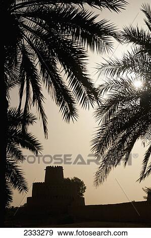 Stock Photo - Silhouette Of Al Jahili Fort; Al Ain, Abu Dhabi, United Arab Emirates. Fotosearch