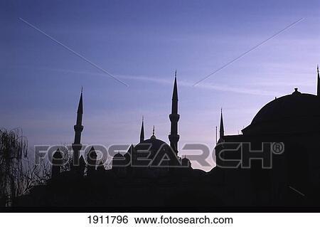 Stock Photograph - Silhouette Of Blue Mosque At Dusk, Istanbul, Turkey. Fotosearch
