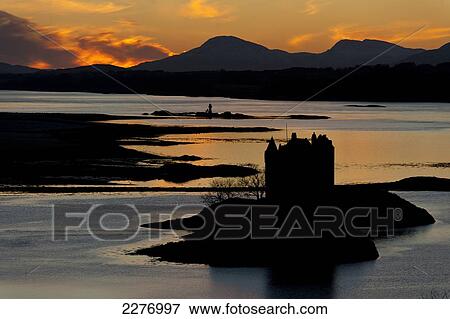 Silhouette of Castle Stalker at dusk; Appin, Argyll and Bute, Scotland View Large Photo Image Stock Photo - Silhouette of Castle Stalker at dusk; Appin, Argyll and Bute, Scotland. Fotosearch