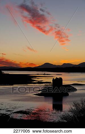 Silhouette of Castle Stalker at dusk; Appin, Argyll and Bute, Scotland View Large Photo Image Stock Photography - Silhouette of Castle Stalker at dusk; Appin, Argyll and Bute, Scotland. Fotosearch