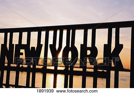 Stock Photo - Silhouette Of Railing With New York Text. Fotosearch