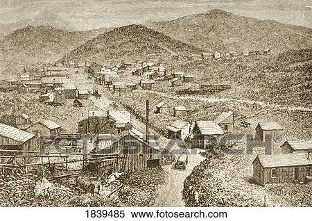 Stock Photography - Silver City Nevada In 1870S. From American Pictures Drawn With Pen And Pencil By Rev Samuel Manning Circa 1880. Fotosearch