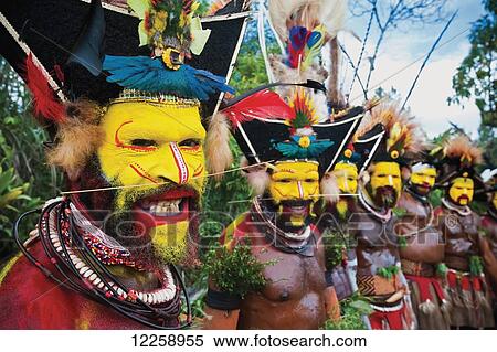 Stock Photography - Sing-Sing performer at a local performance; Southern Highland Province, Papua New Guinea. Fotosearch