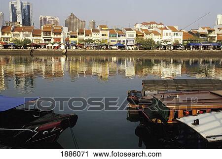 Singapore River And Skyline At Dawn View Large Photo Image Stock Image - Singapore River And Skyline At Dawn. Fotosearch
