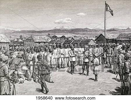 Stock Image - Sir Henry Morton Stanley Addressing Rebel Officers At Kavalli, Africa During His Emin Pasha Relief Expedition, 1886 To 1889. From In Darkest Africa By Henry M. Stanley Published 1890.. Fotosearch
