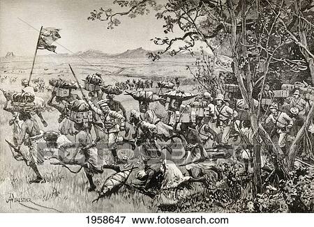 Stock Photo - Sir Henry Morton Stanley And His Men Finally Emerging From The Forest On To The Grassland In 1887, During Their Emin Pasha Relief Expedition In Africa, 1886 To 1889. From In Darkest Africa By Henry M. Stanley Published 1890.. Fotosearch