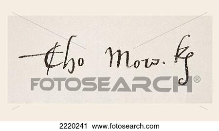 Stock Image - Sir Thomas More Aka Saint Thomas More 1477 To 1535. Humanist Statesman, Chancellor Of England. His Signature. From The National And Domestic History Of England By William Aubrey Published London Circa 1890. Fotosearch