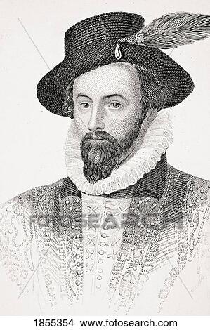Picture - Sir Walter Raleigh C1554-1618 English Adventurer And Writer From Old England's Worthies By Lord Brougham And Others Published London Circa 1880's. Fotosearch