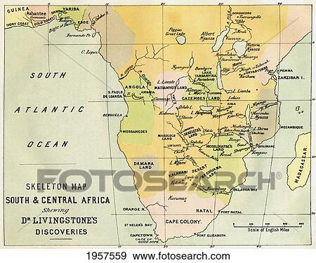 Skeleton Map Of South And Central Africa Showing David Livingstone's Discoveries. From The Life And Explorations Of Dr. Livingstone Published C. 1875. View Large Photo Image Stock Photo - Skeleton Map Of South And Central Africa Showing David Livingstone's Discoveries. From The Life And Explorations Of Dr. Livingstone Published C. 1875.. Fotosearch