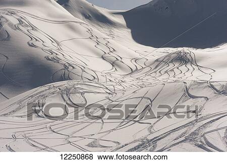 Stock Photo - Ski tracks on a mountain; Haines, Alaska, United States of America. Fotosearch