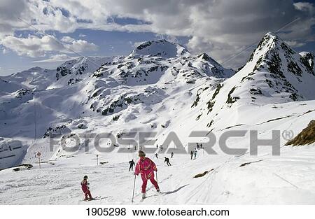 Stock Photo - Skiers On Piste. Obertauern, Austria. Fotosearch