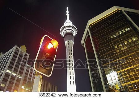 Sky Tower And Traffic Light In Downtown View Large Photo Image Stock Image - Sky Tower And Traffic Light In Downtown. Fotosearch