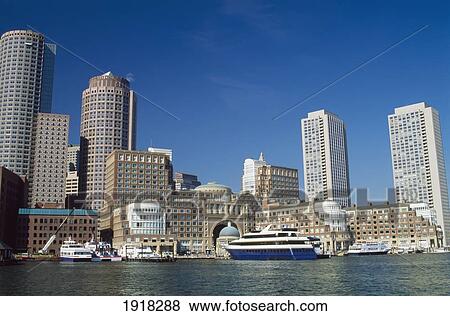 Stock Photo - Skyline Across Boston Inner Harbour. Fotosearch