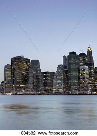 Stock Image - Skyline Of Lower Manhattan At Dusk. Fotosearch